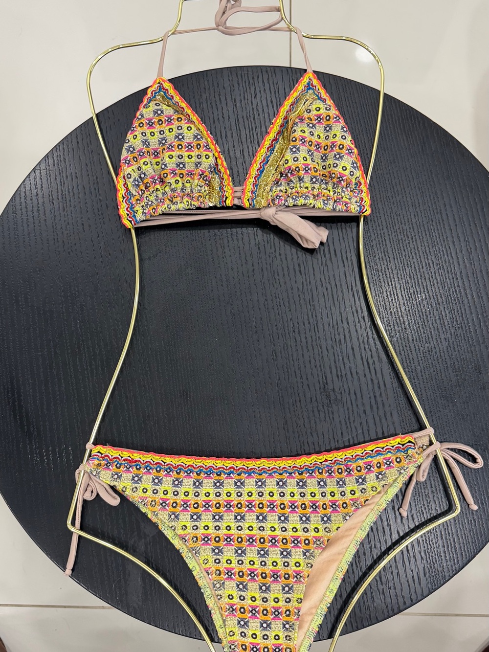Yellow Multi-Color Embroidered Triangle Bikini - Picture 5 of 16